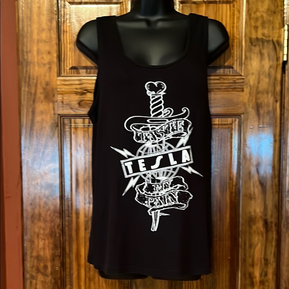 Tesla Black Tank Top with White Graphic